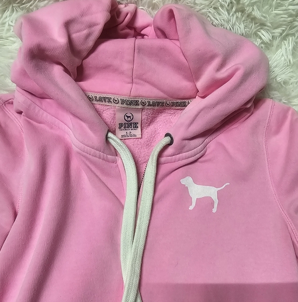 Victorias Secret Pink Campus Originals Pink Zip Up Hoodie With Logo EUC - Picture 3 of 8